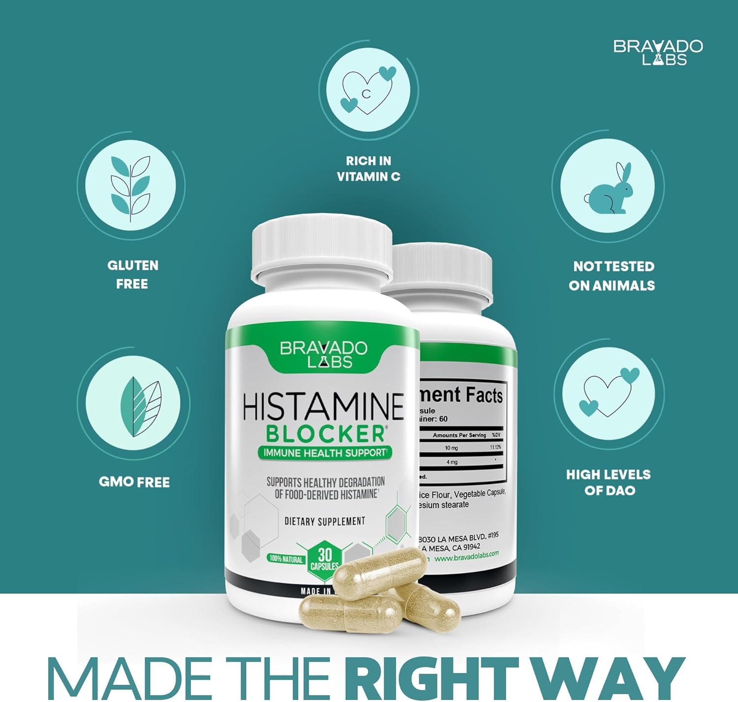 Gluten-free, non-GMO, vegan labeling on DAO enzyme supplement