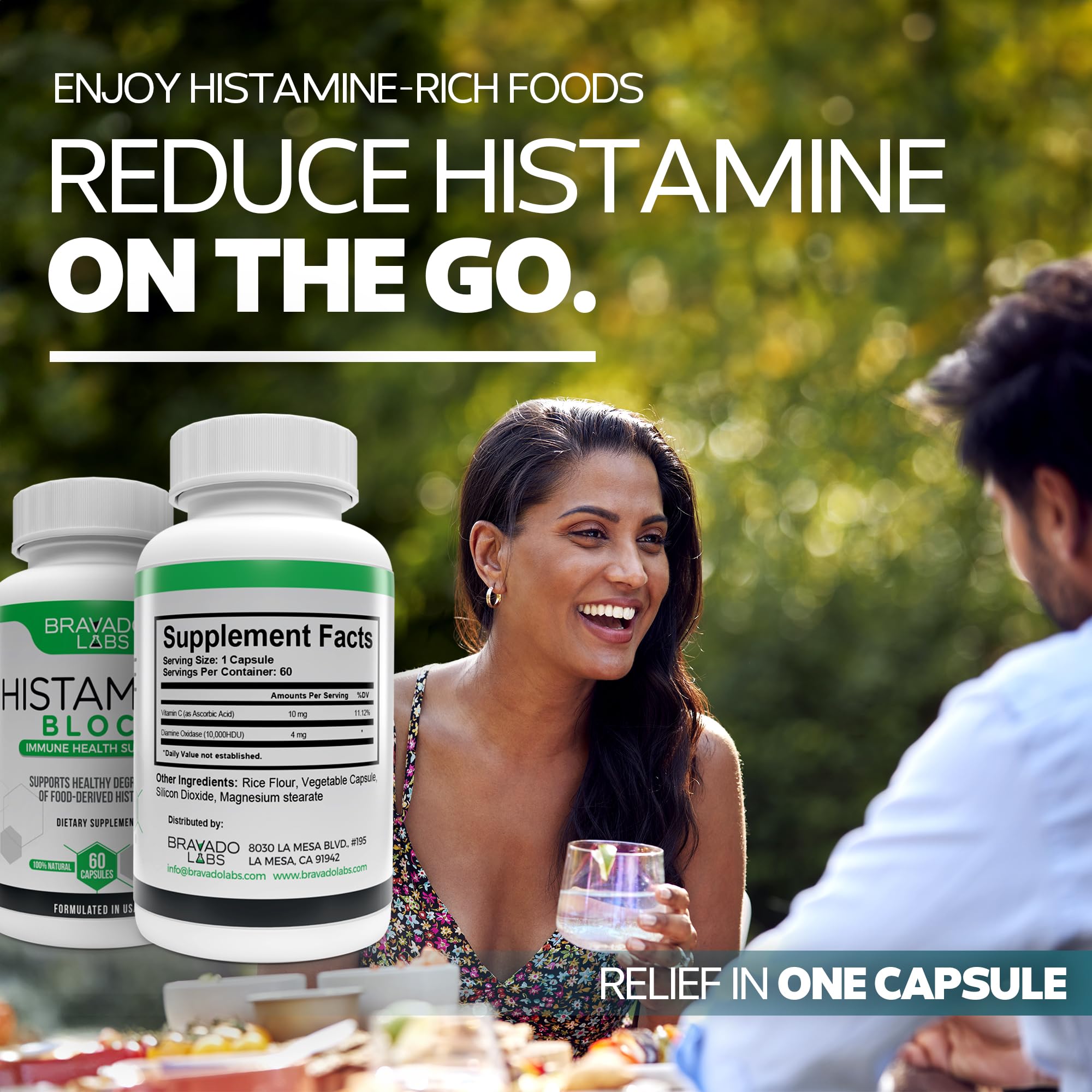 DAO enzyme formula and Vitamin C on supplement label