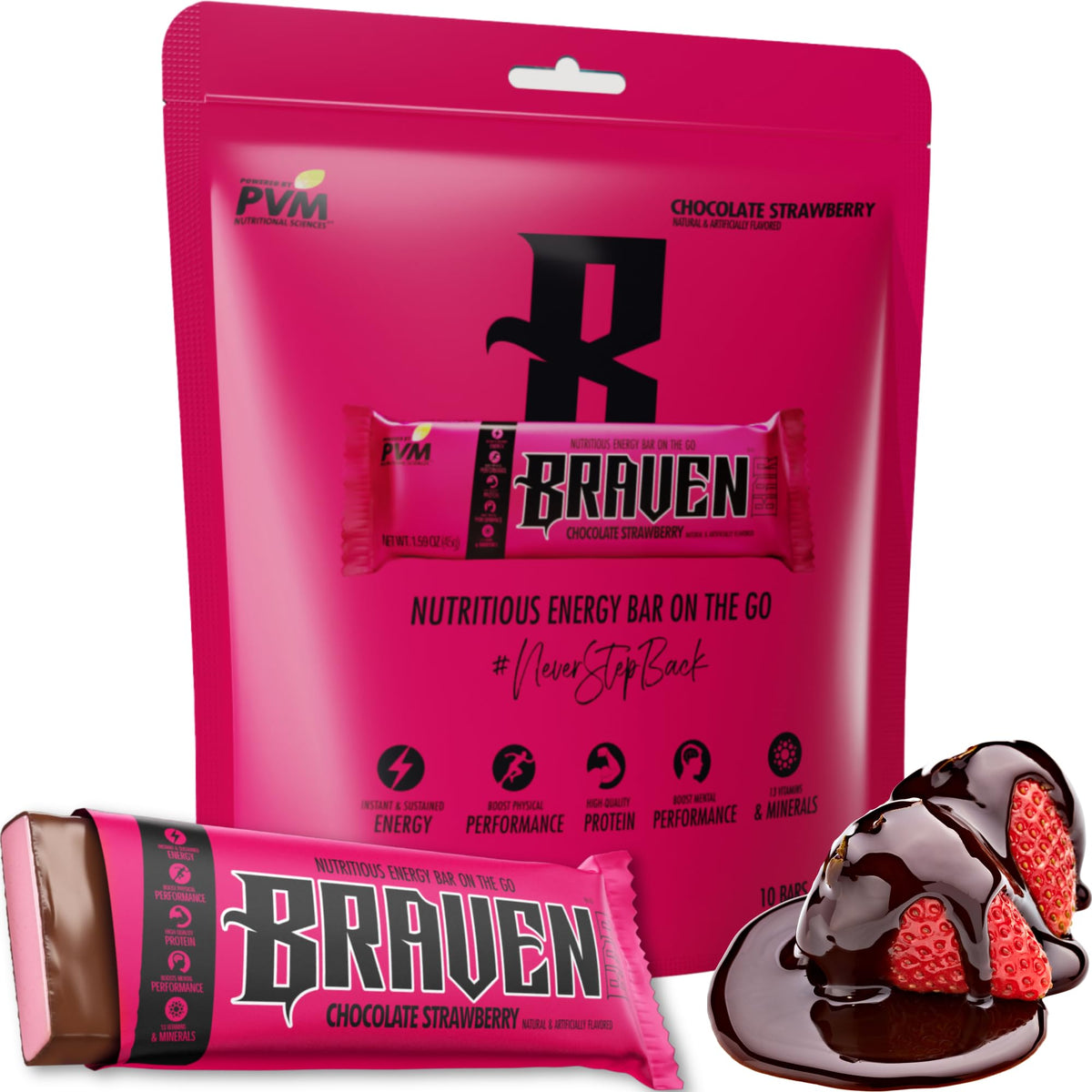 Braven Bar Chocolate Strawberry – 1.59 oz, pack of 10 main image