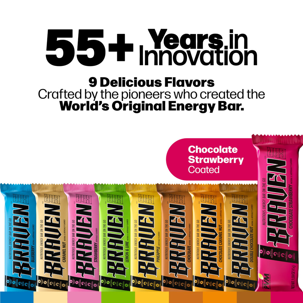 Front packaging of Braven Bar Chocolate Strawberry