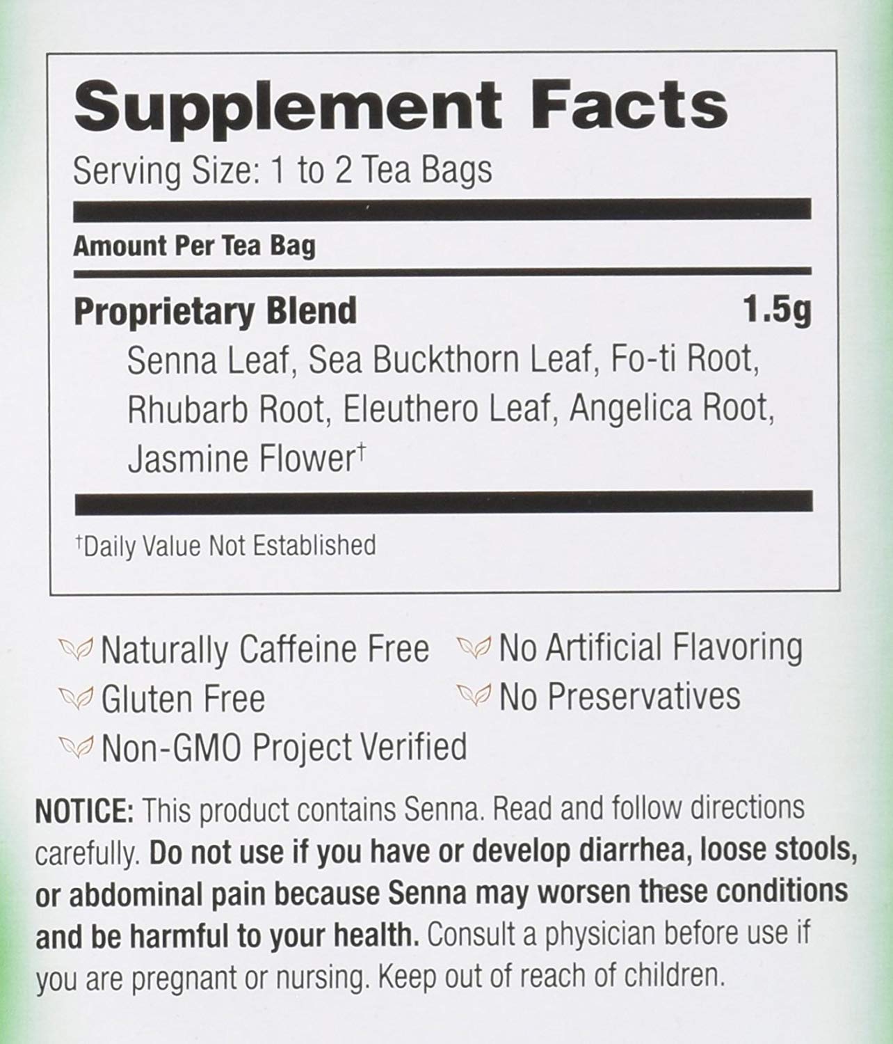 20 tea bags shown for Bravo Tea Colon Cleansing blend