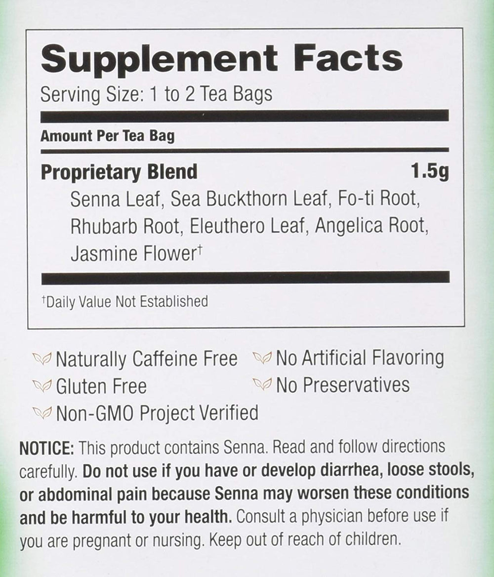 20 tea bags shown for Bravo Tea Colon Cleansing blend