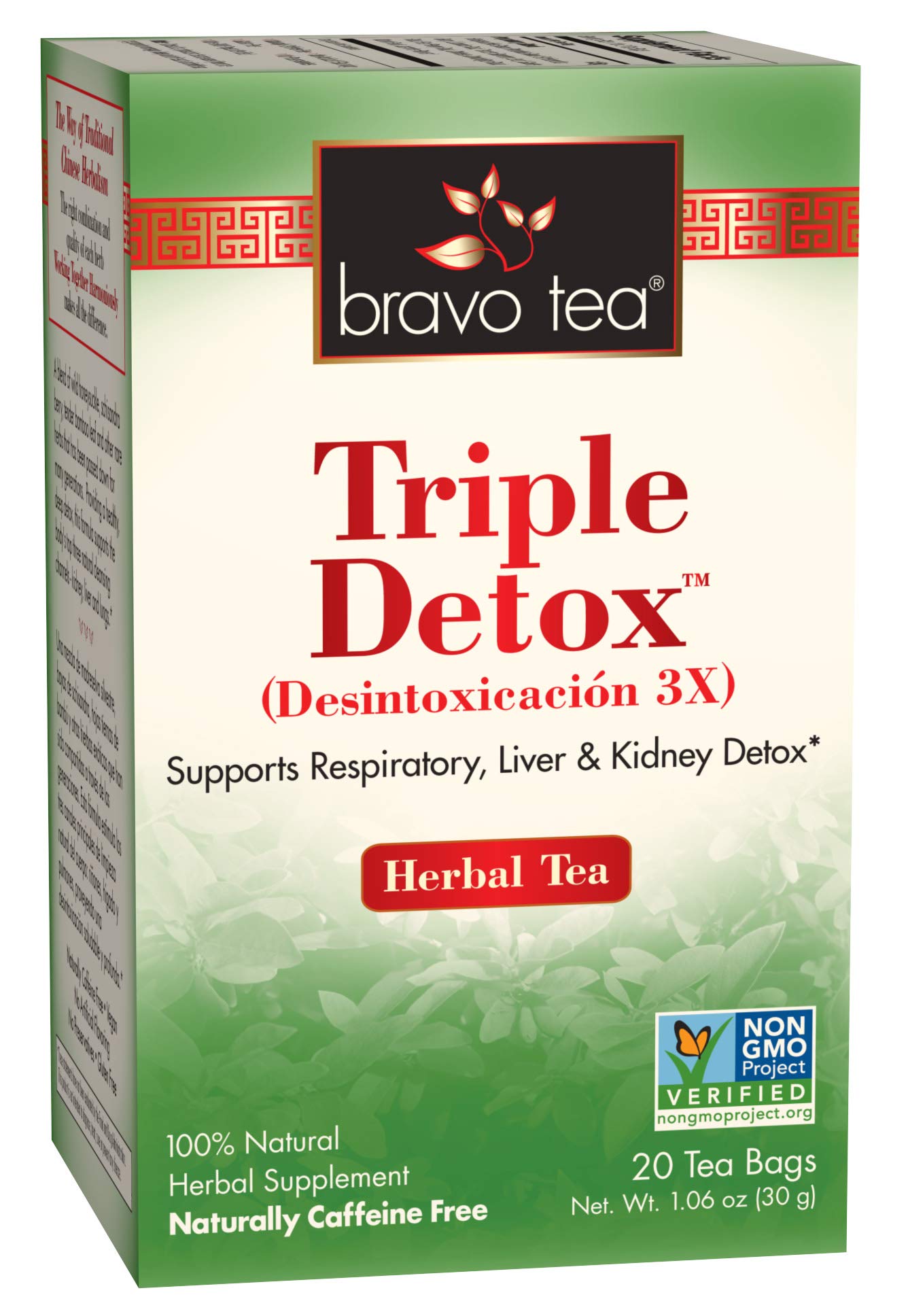 Bravo Tea Triple Detox Herbal Tea 20 count packaging