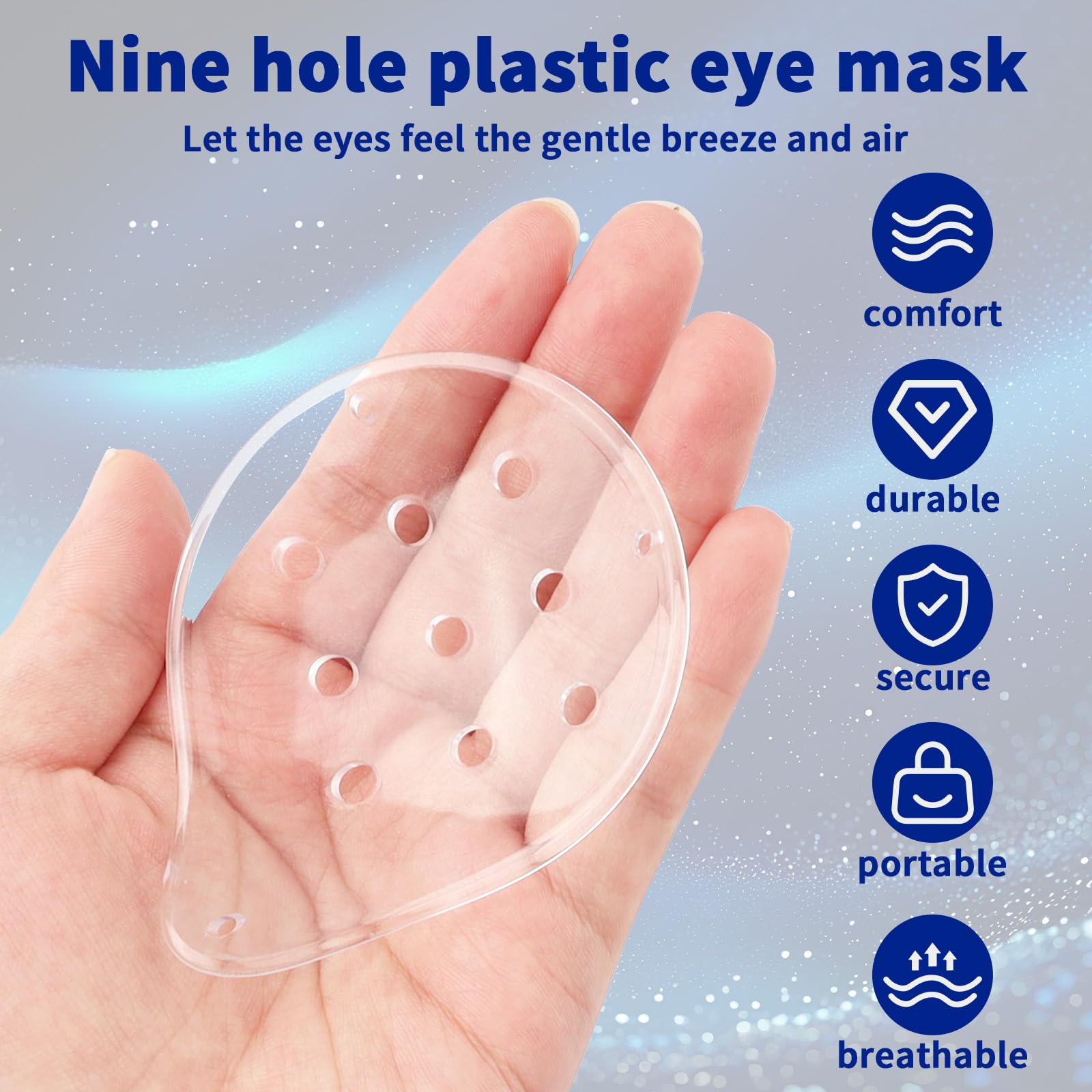 Breathable eye shield with ventilation holes on transparent patch