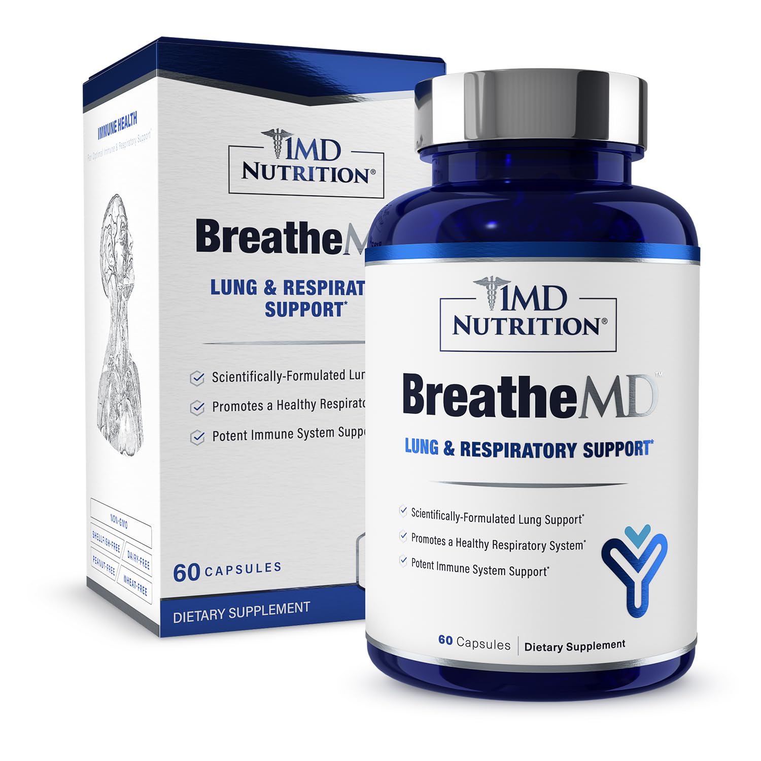 BreatheMD bottle highlighting lung and immune support