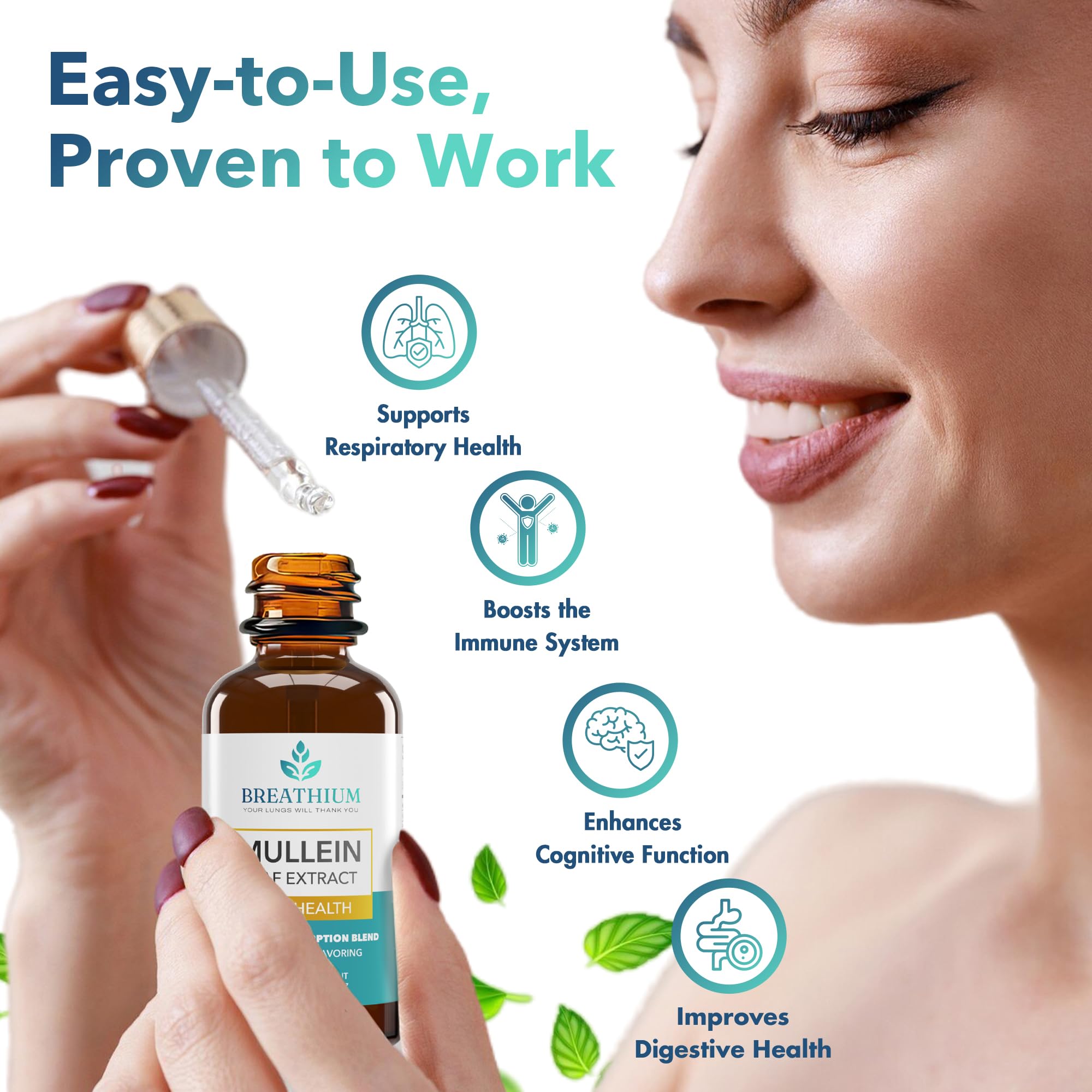 Dropper dispensing Breathium Mullein Drops under the tongue