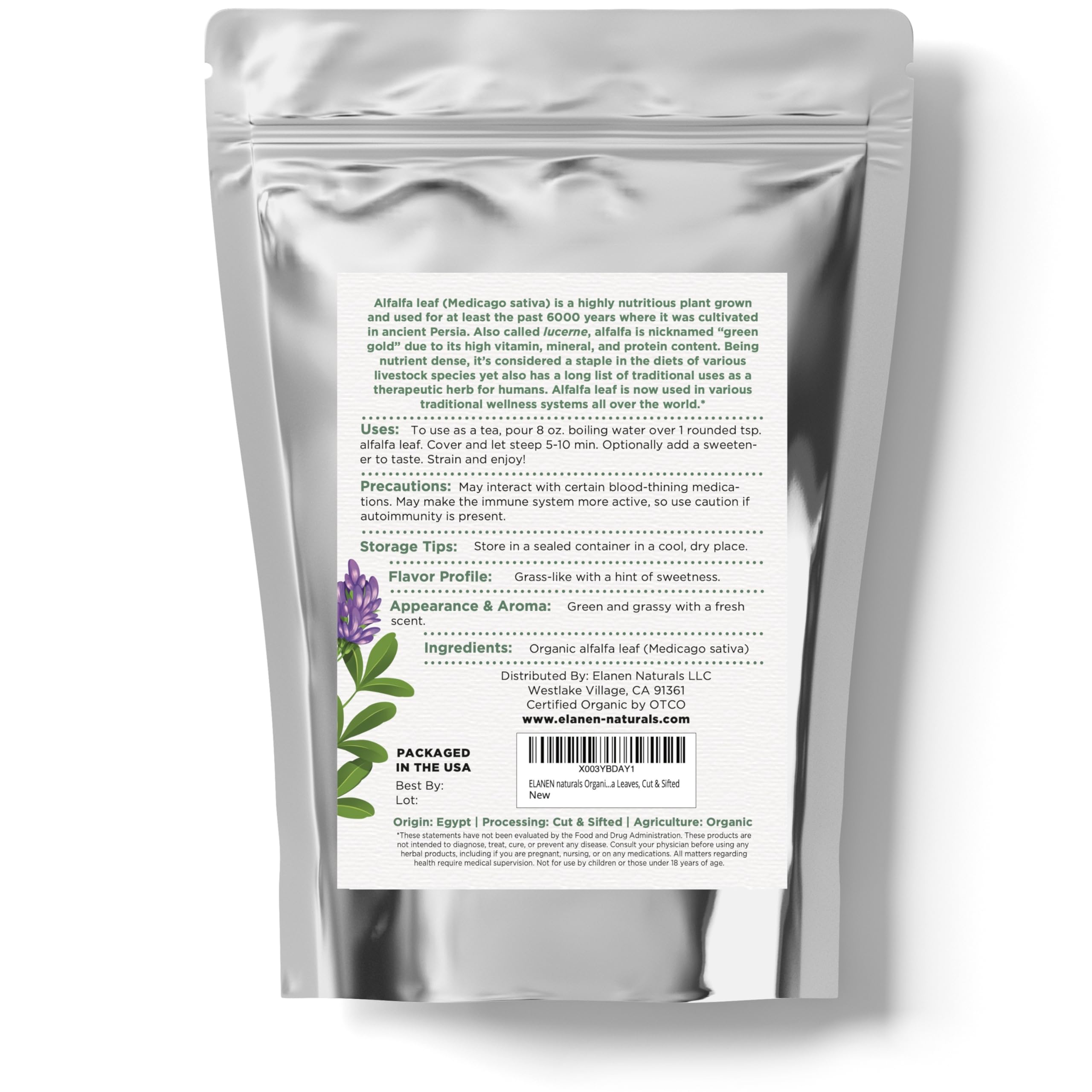 Brewing alfalfa leaf tea in a cup