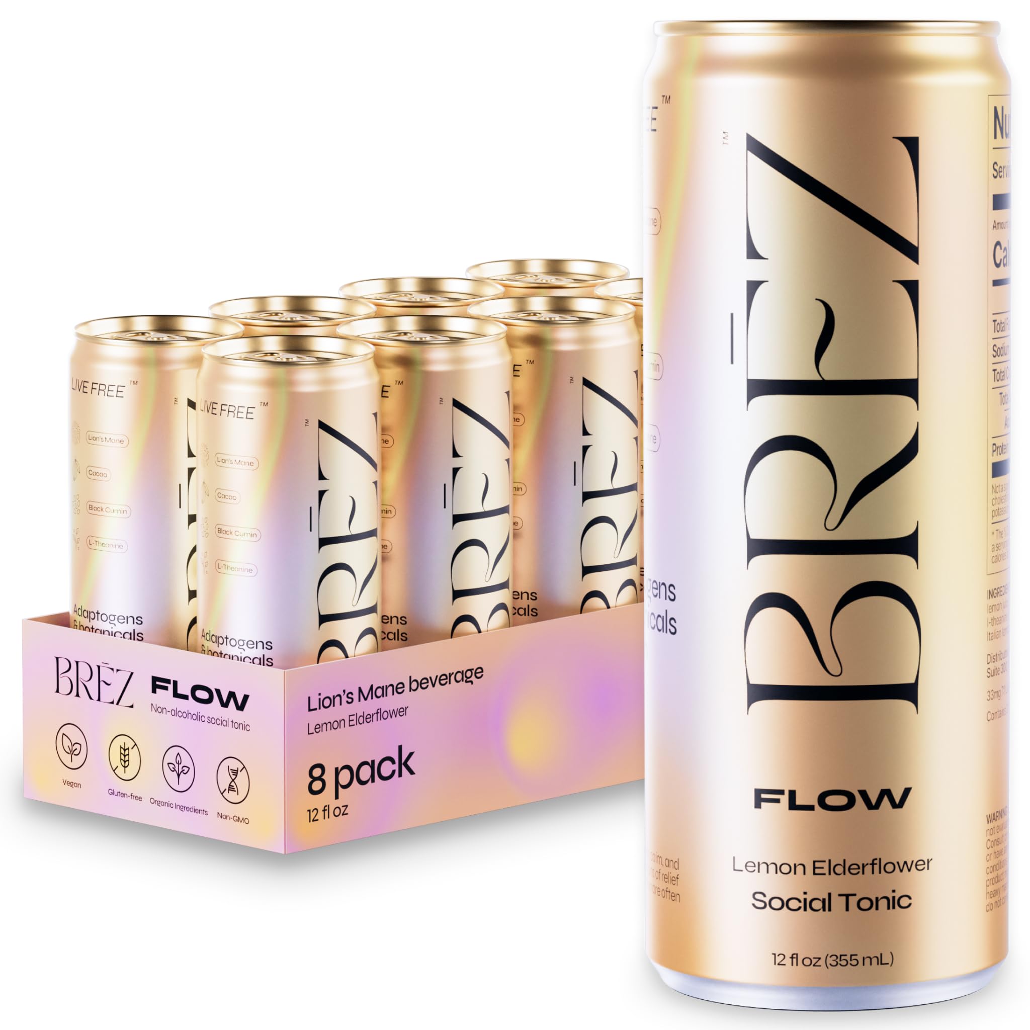 Front view of Brez Flow 8-pack 12 oz cans