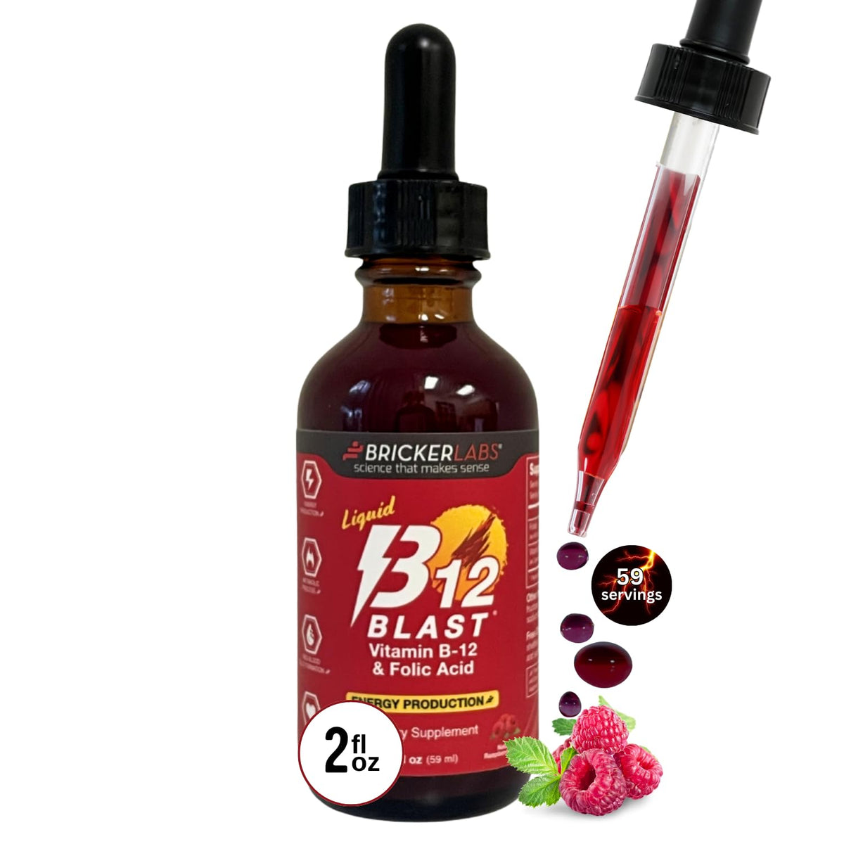 Bricker Labs B-12 Blast liquid vitamin bottle label close-up