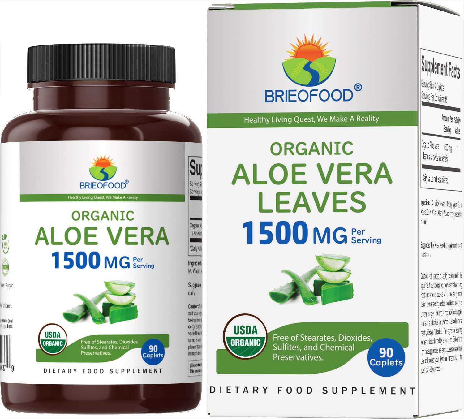 Brieofood Organic Aloe Vera 1500mg - 90 vegetarian tablets hero image