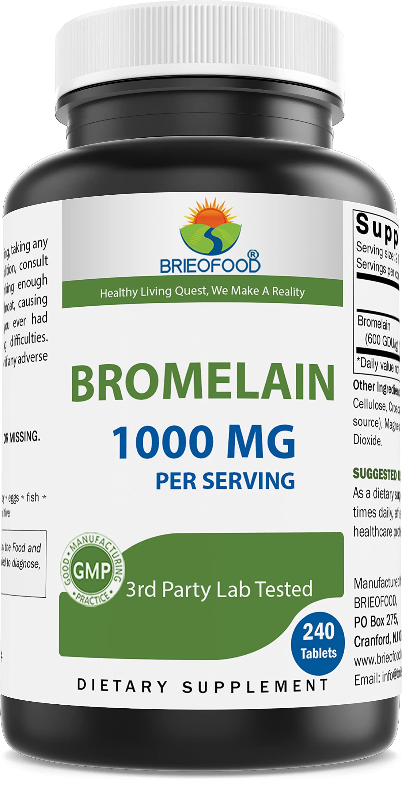 Brieofood Bromelain 1000mg bottle with 240 tablets