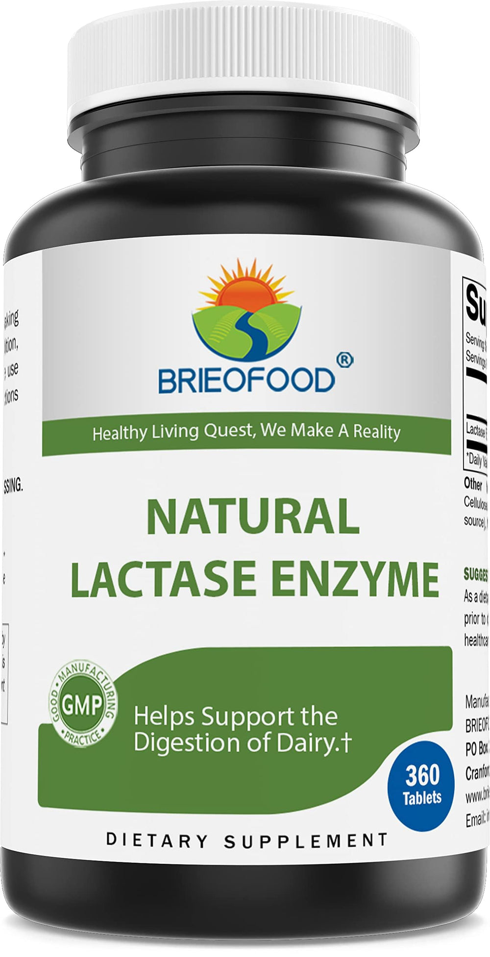 Brieofood Lactase Enzyme Pills bottle front view
