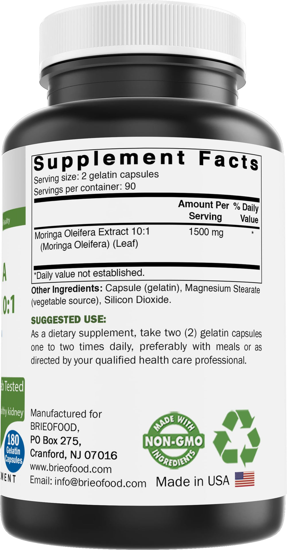 Moringa Oleifera extract ingredients and labeling