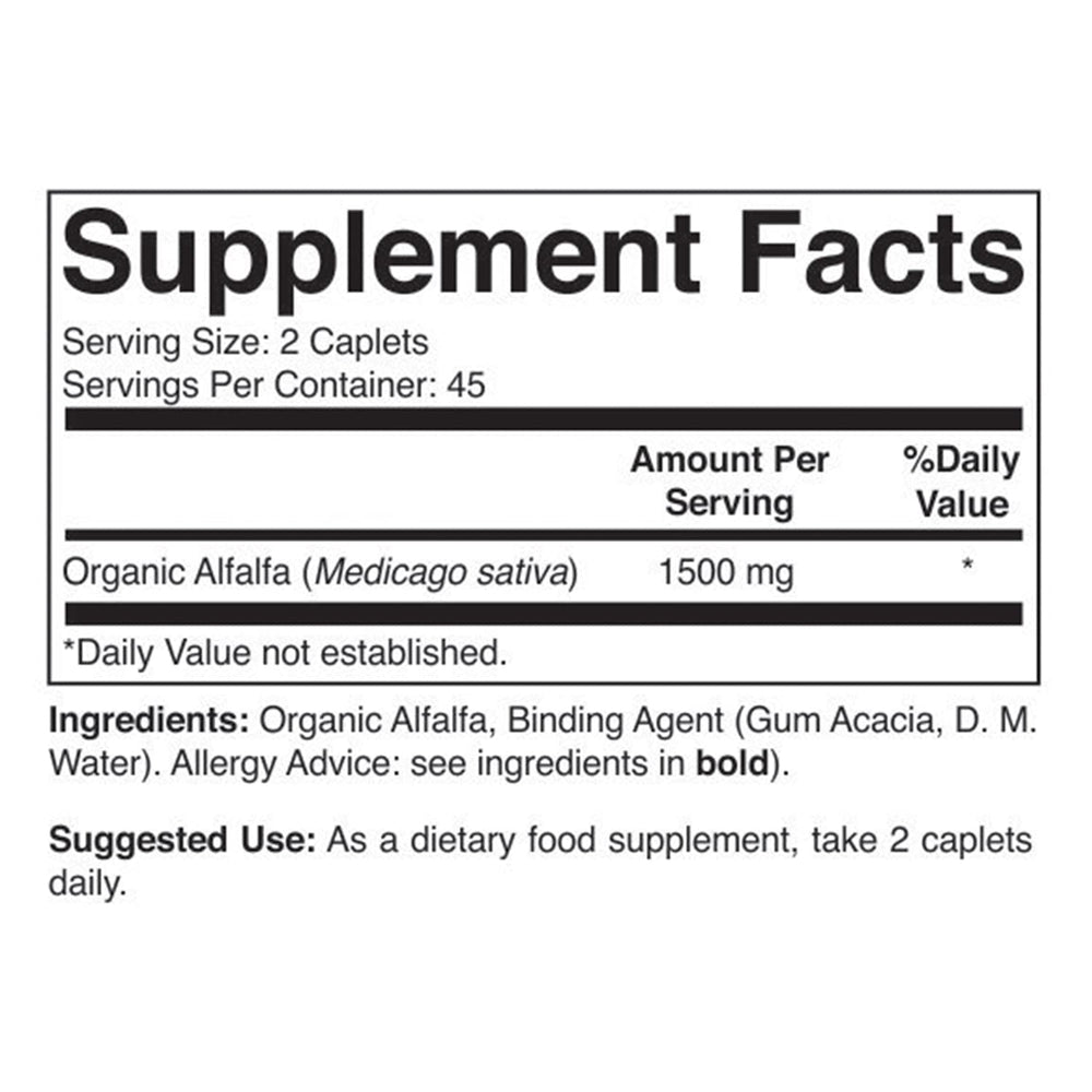 Brieofood Organic Alfalfa 1500mg tablets close-up