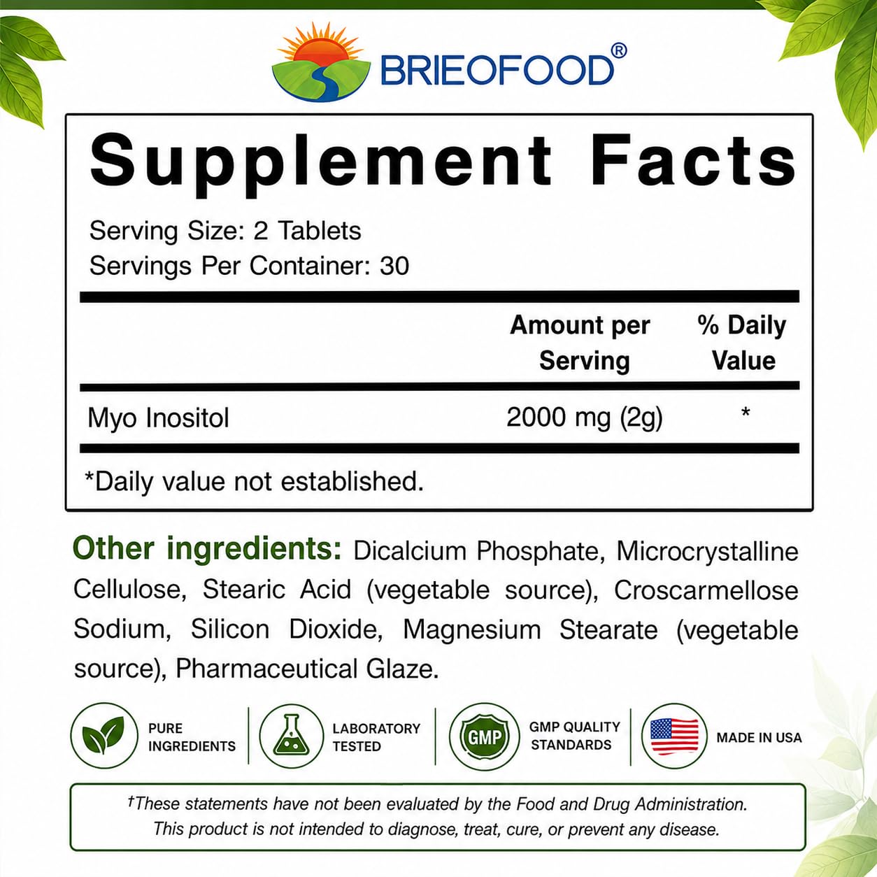 Brieofood tablet close-up showing smooth tablet texture for easy swallowing