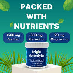 Bright Electrolytes powder jar closeup highlights clean, unflavored ingredients
