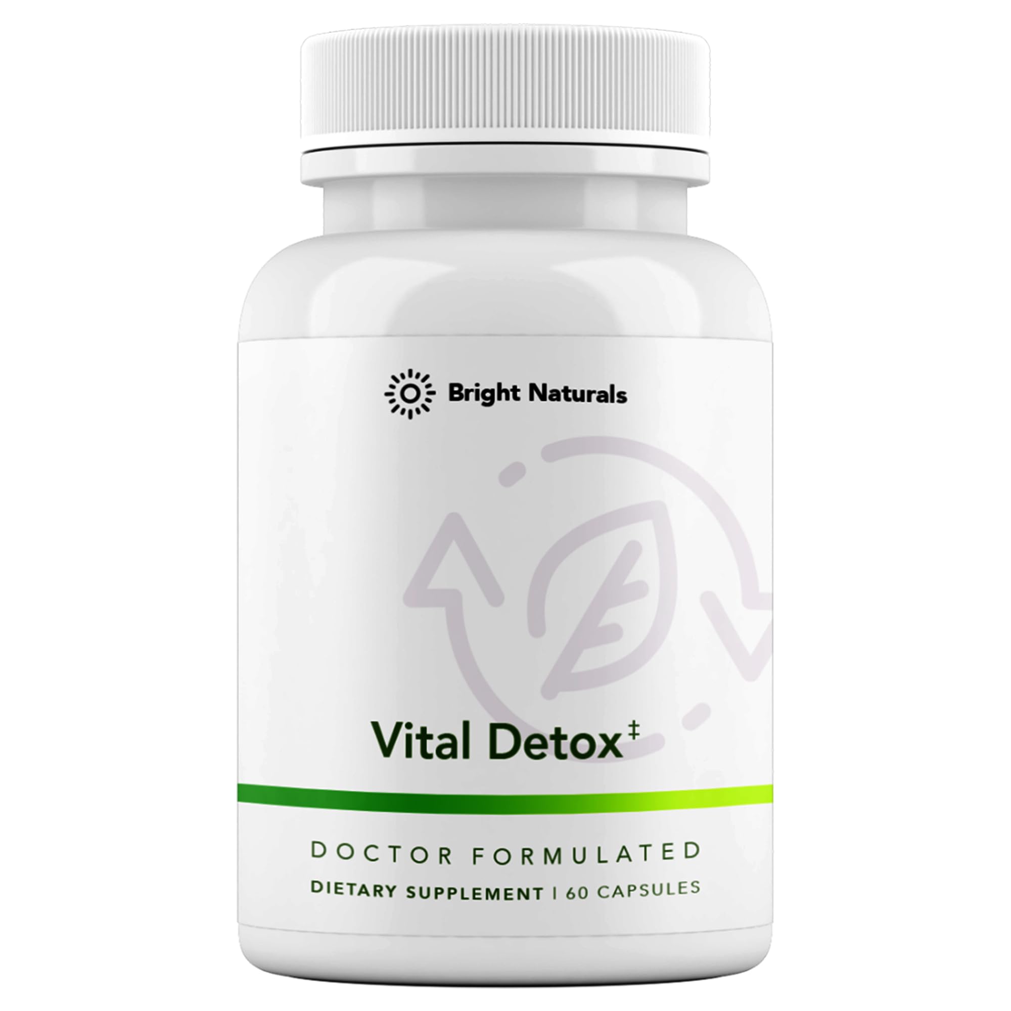 Bright Naturals Vital Detox bottle and capsules for daily liver support and energy.