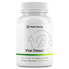 Bright Naturals Vital Detox bottle and capsules for daily liver support and energy.