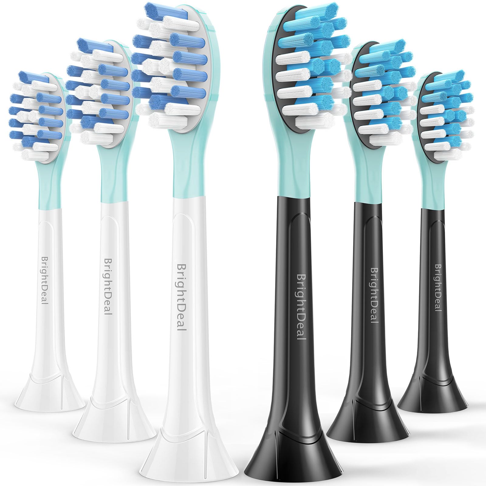 BrightDeal Philips Sonicare replacement heads 6-pack White/Black - front view