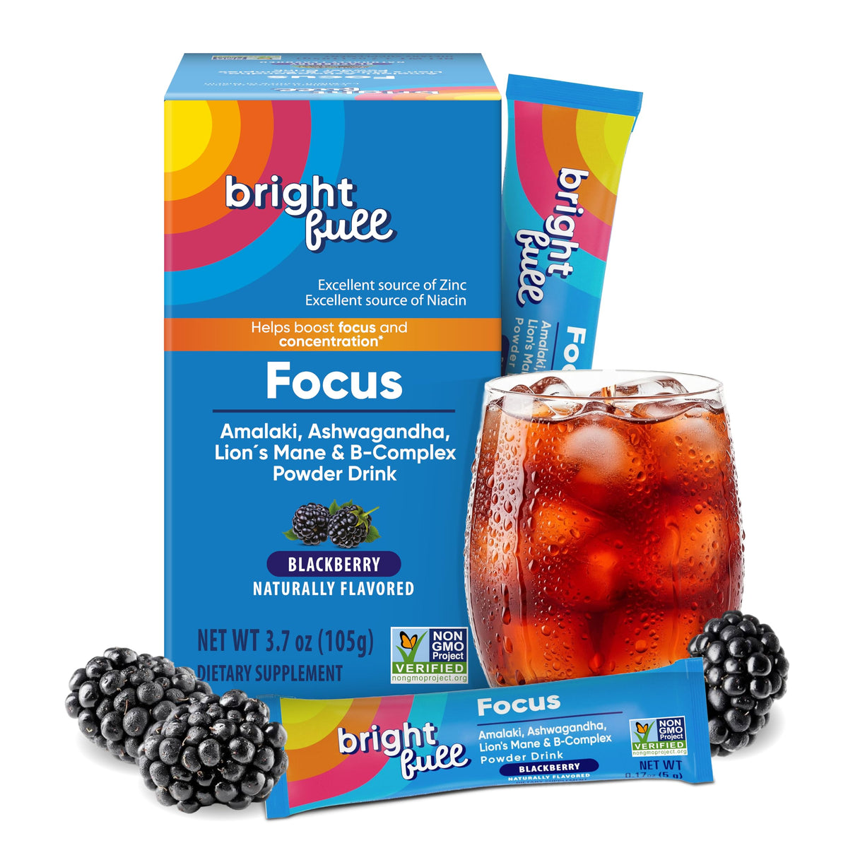 BRIGHTFULL Focus front of package with blackberry flavor