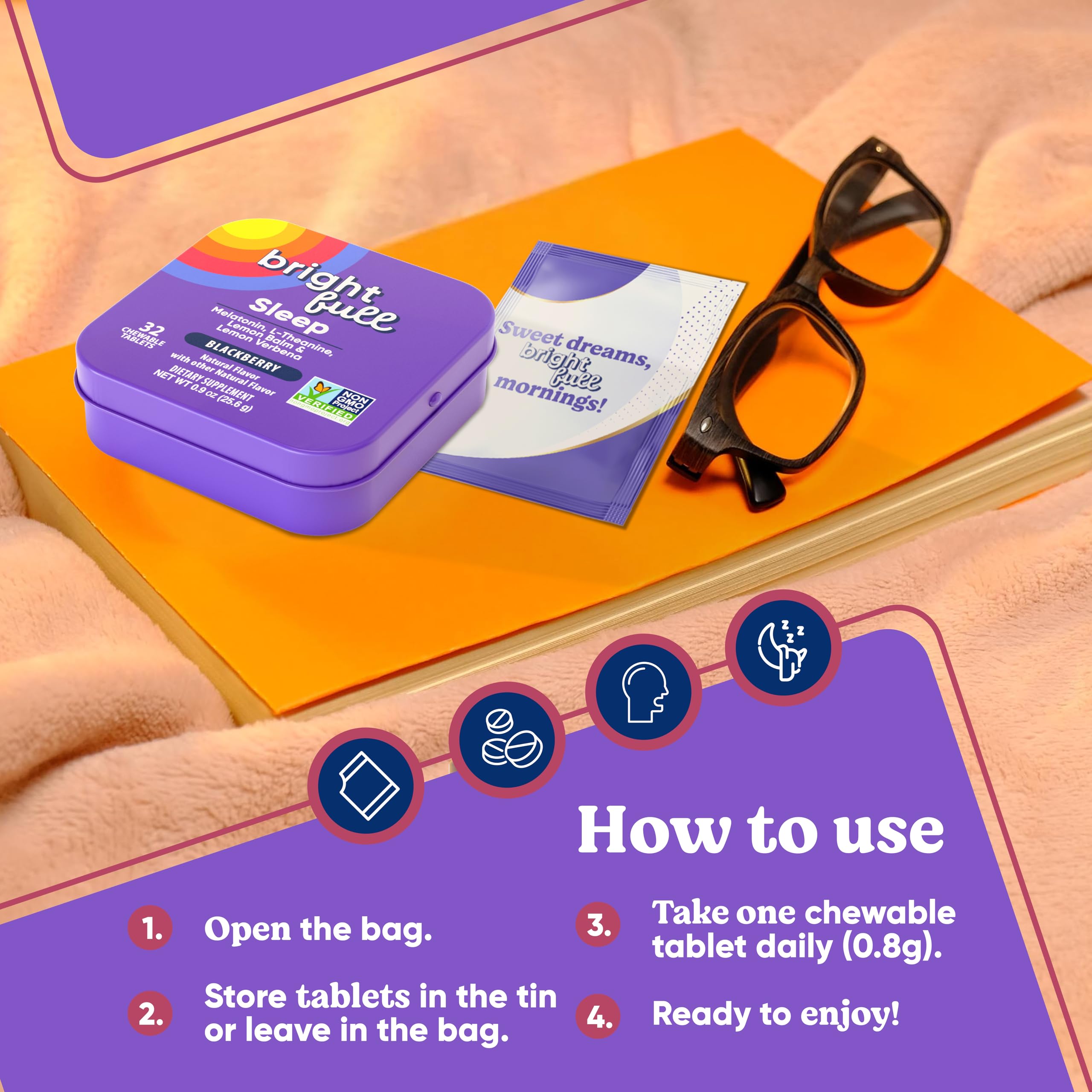 Delicious blackberry flavored BRIGHTFULL chewables