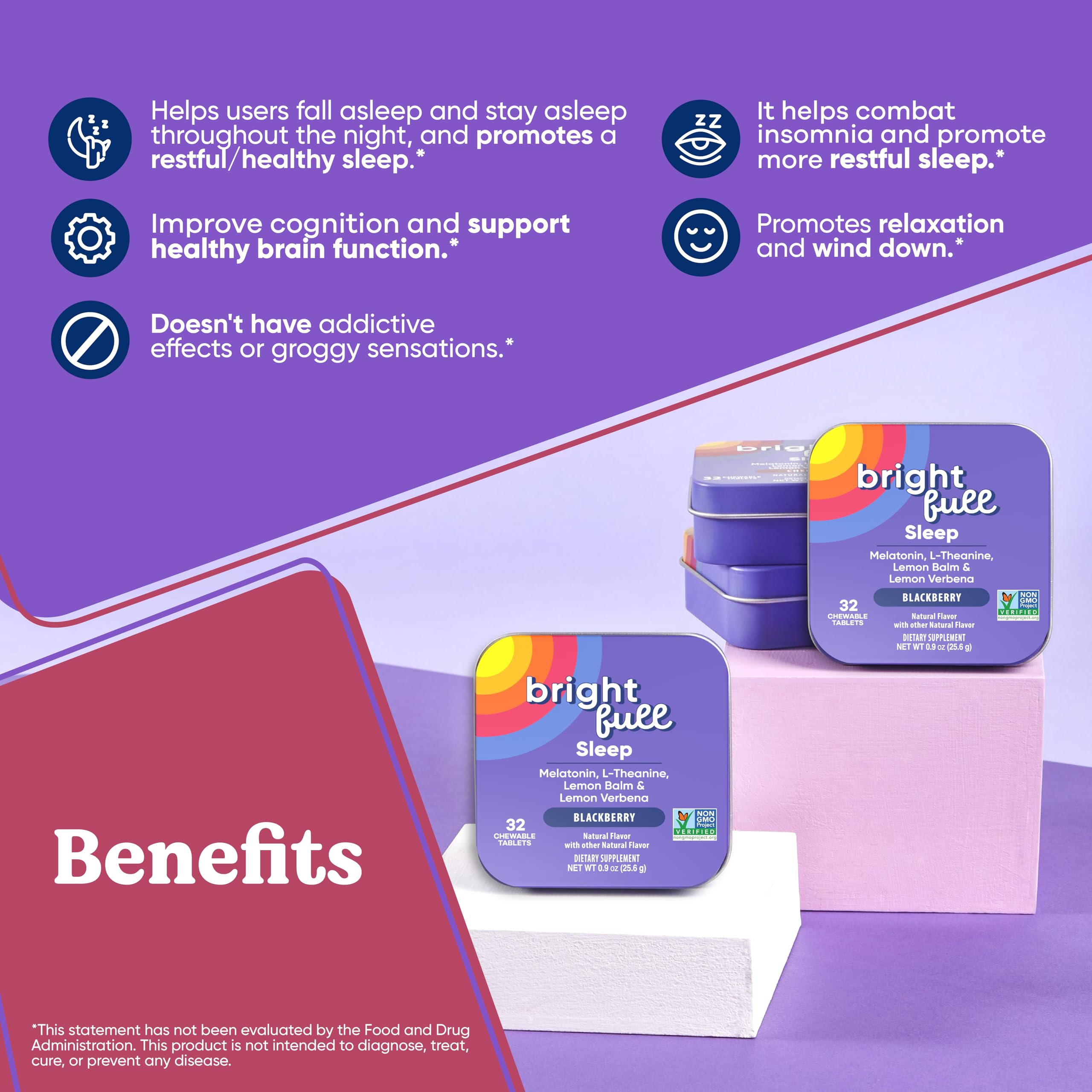 Close-up of BRIGHTFULL sleep aid ingredients including melatonin and herbs