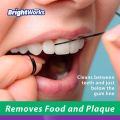 Waxed dental floss sliding between teeth