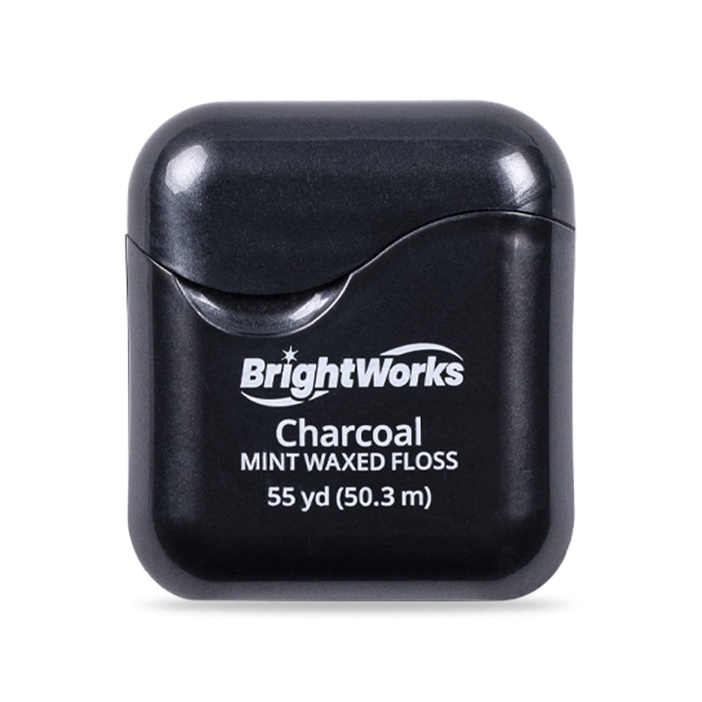 Six-pack display of BrightWorks mint charcoal dental floss