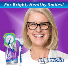 Ergonomic blue denture brush with large soft-grip handle