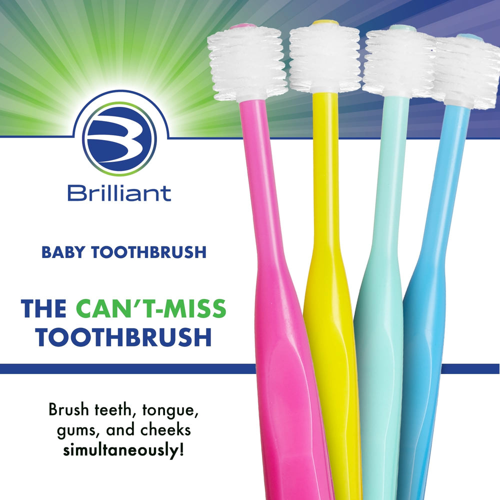 3-pack Baby Toothbrush set in blue, mint, and yellow