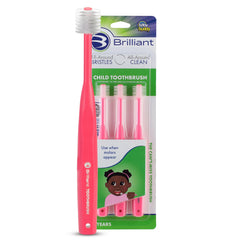 Brilliant Oral Care pink child toothbrush 3-pack – front view