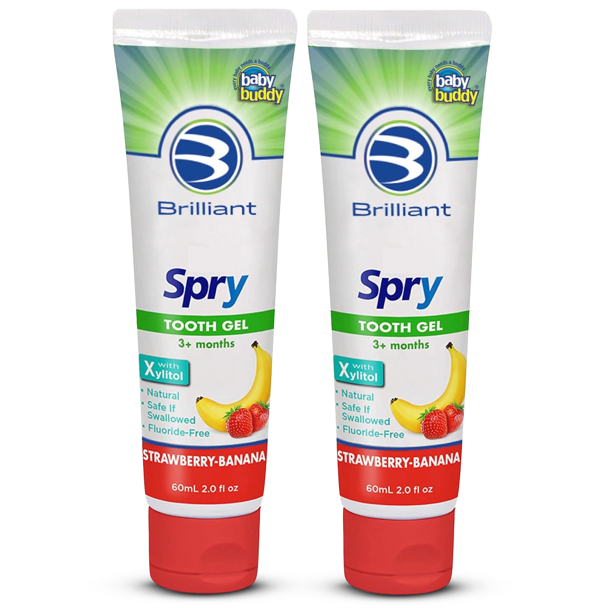 Brilliant Oral Care Kids Fluoride Free Toothpaste Gel with Xylitol – Strawberry Banana flavor, 2 oz, 2-pack