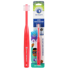 Brilliant Oral Care Kids Toothbrush with red handle and round head for ages 5-9