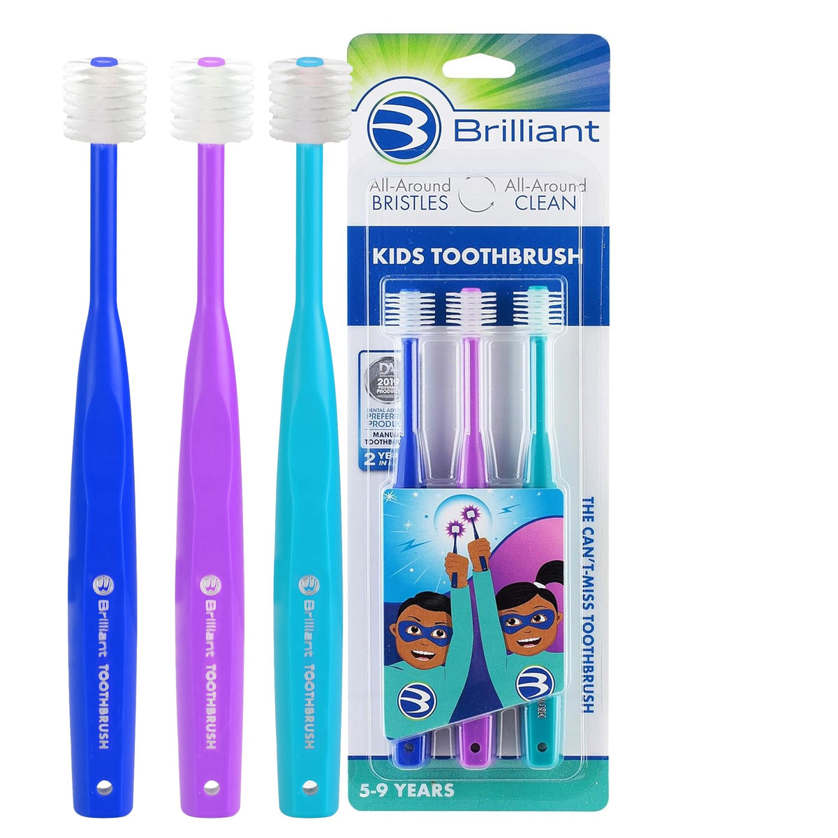 Brilliant Oral Care Kids Toothbrush with 360° round head in Royal Purple Teal