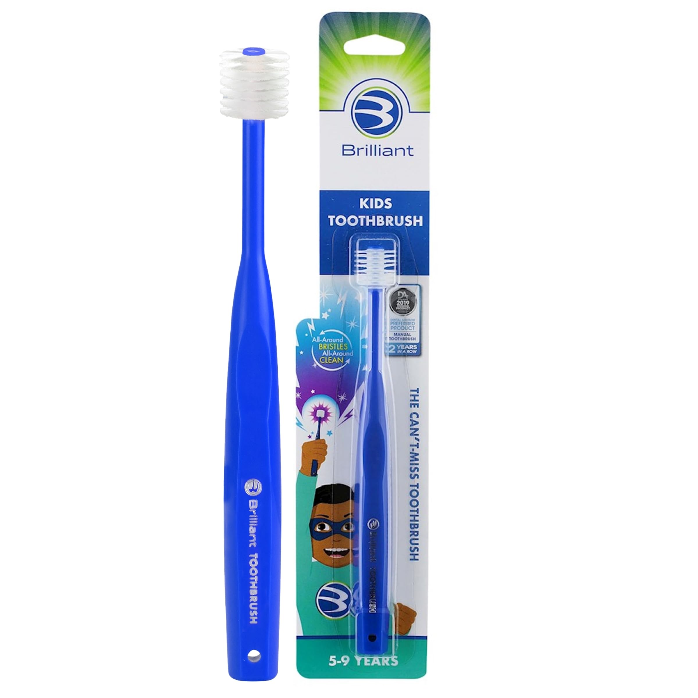 Brilliant Oral Care kids toothbrush in royal blue with round-head design - 1 pack