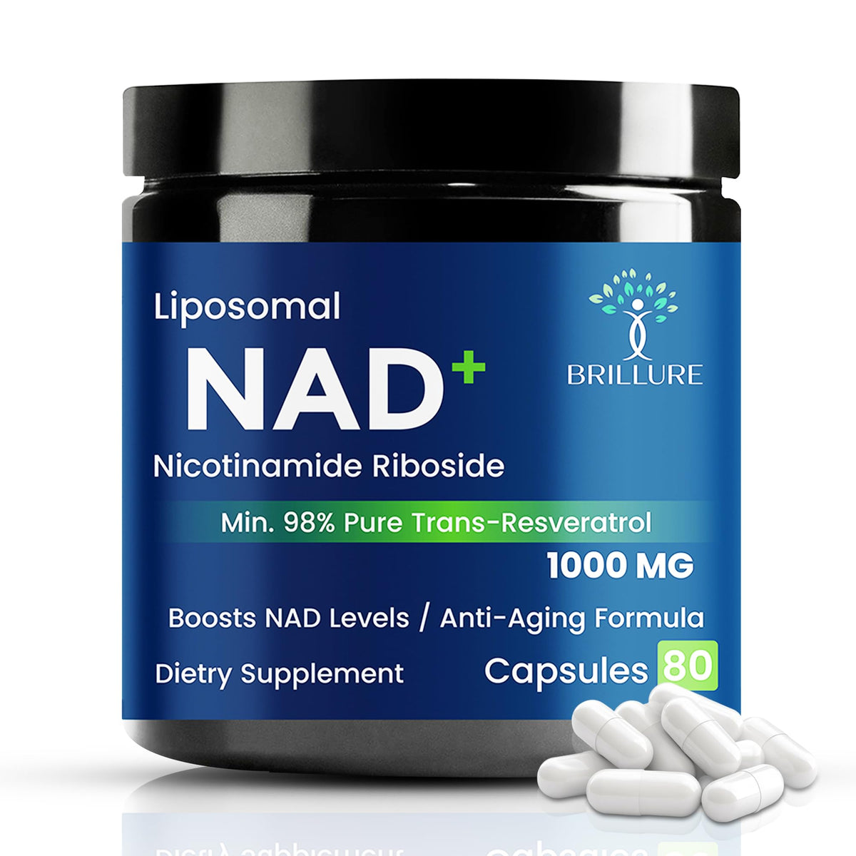 Brillure NAD+ 1000mg liposomal NAD+ supplement bottle