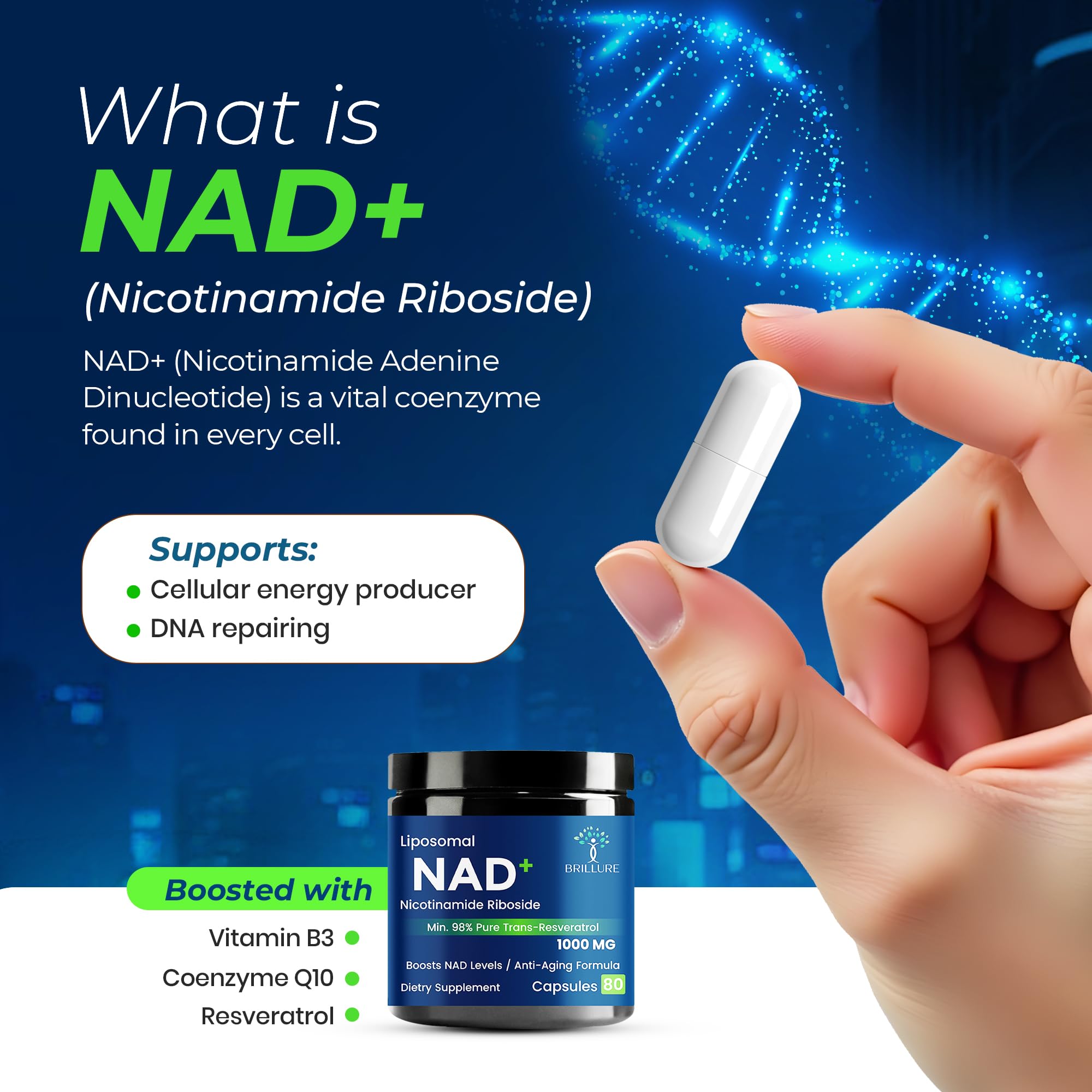 Brillure NAD+ bottle label close-up