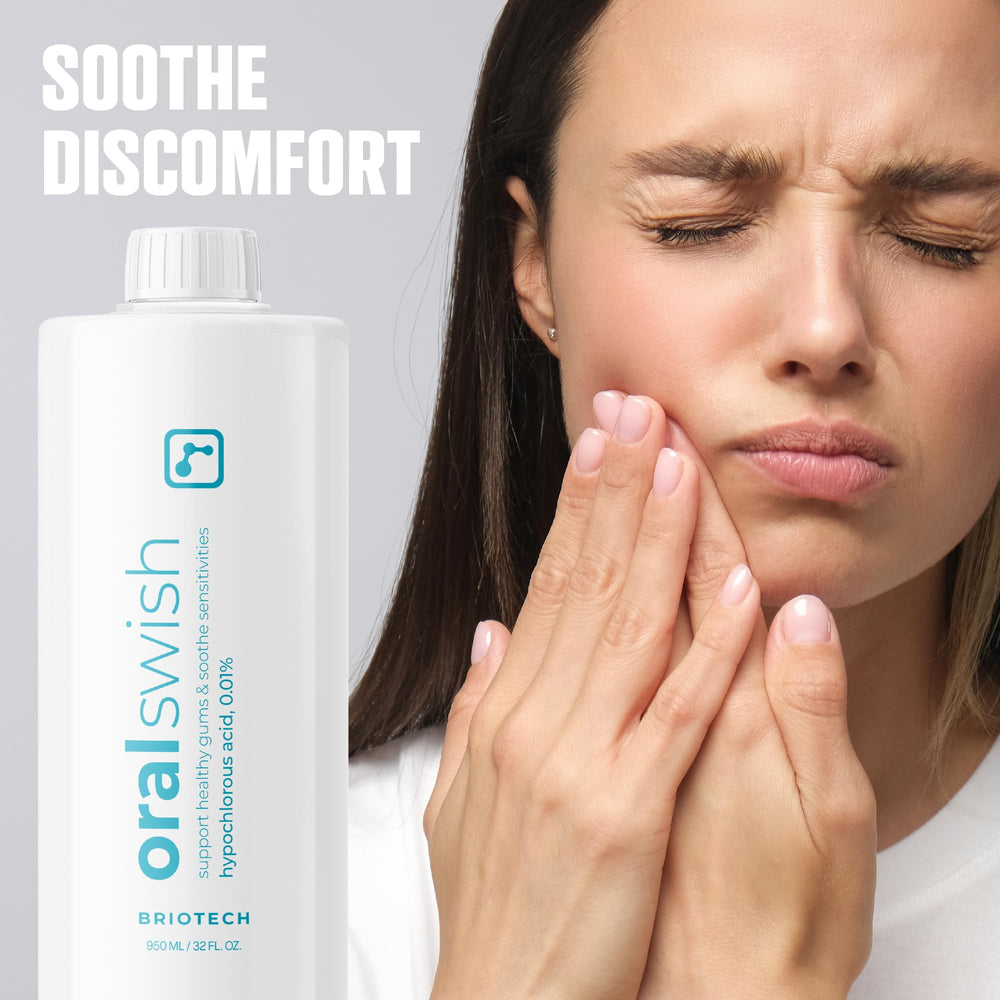 Close-up of BRIOTECH Oral Swish product label