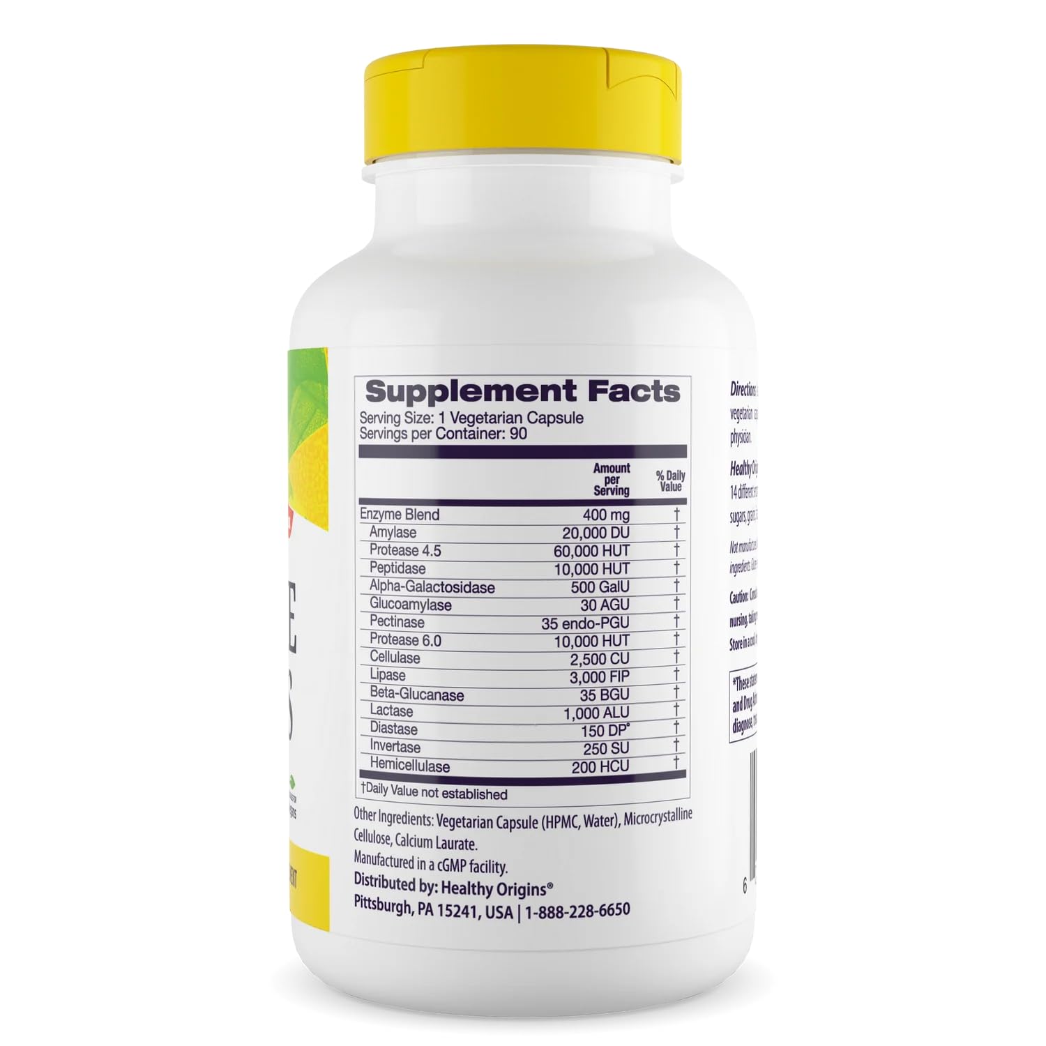 Label displaying broad-spectrum digestive enzymes including amylase, lipase, and protease