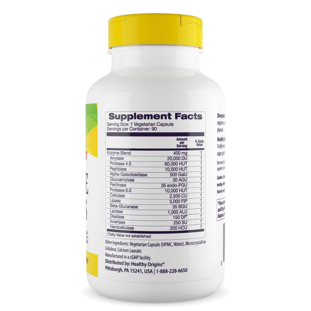 Label displaying broad-spectrum digestive enzymes including amylase, lipase, and protease