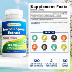 Close-up of a 1000 mg broccoli sprouts extract capsule