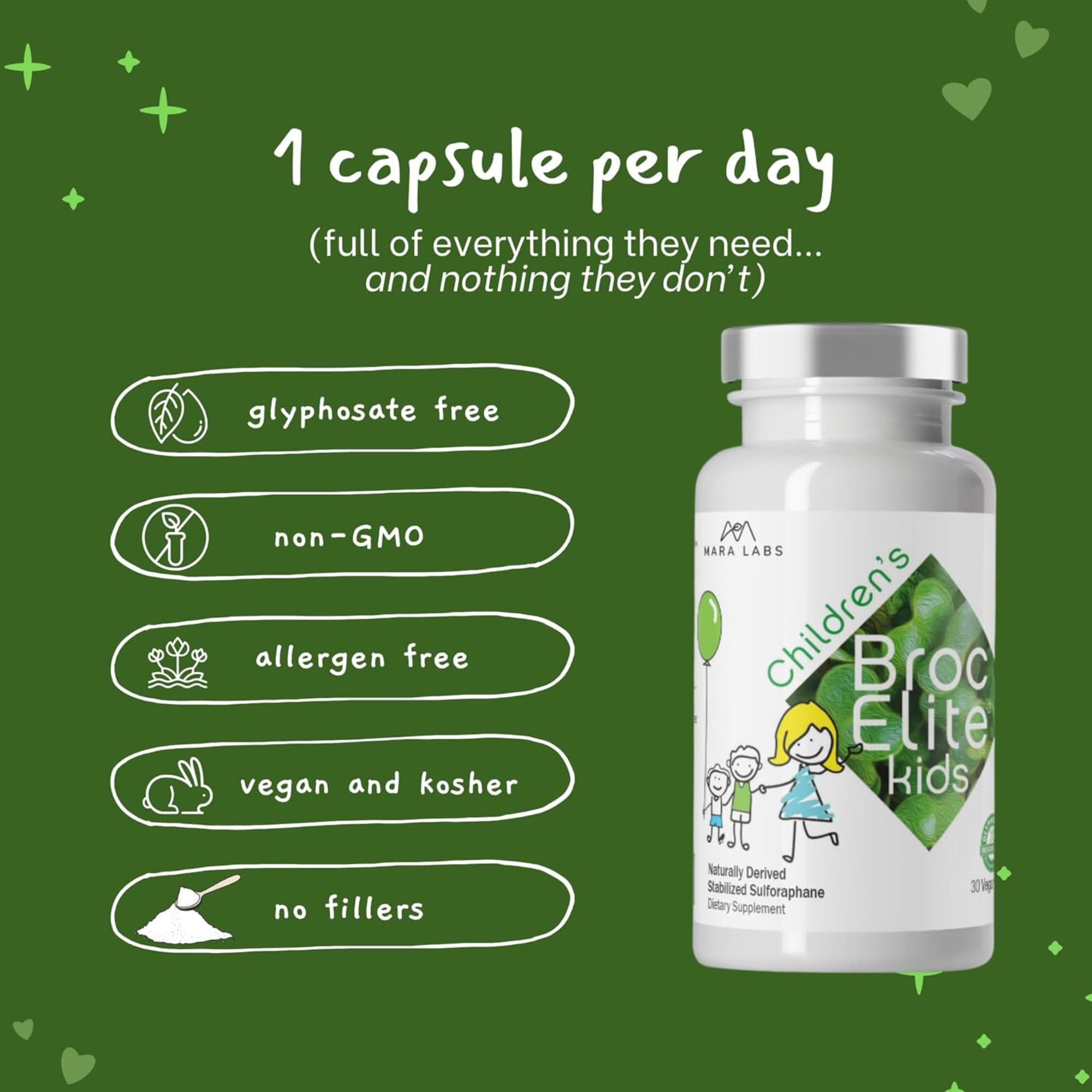 BrocElite Kids bottle with 60 vegan capsules