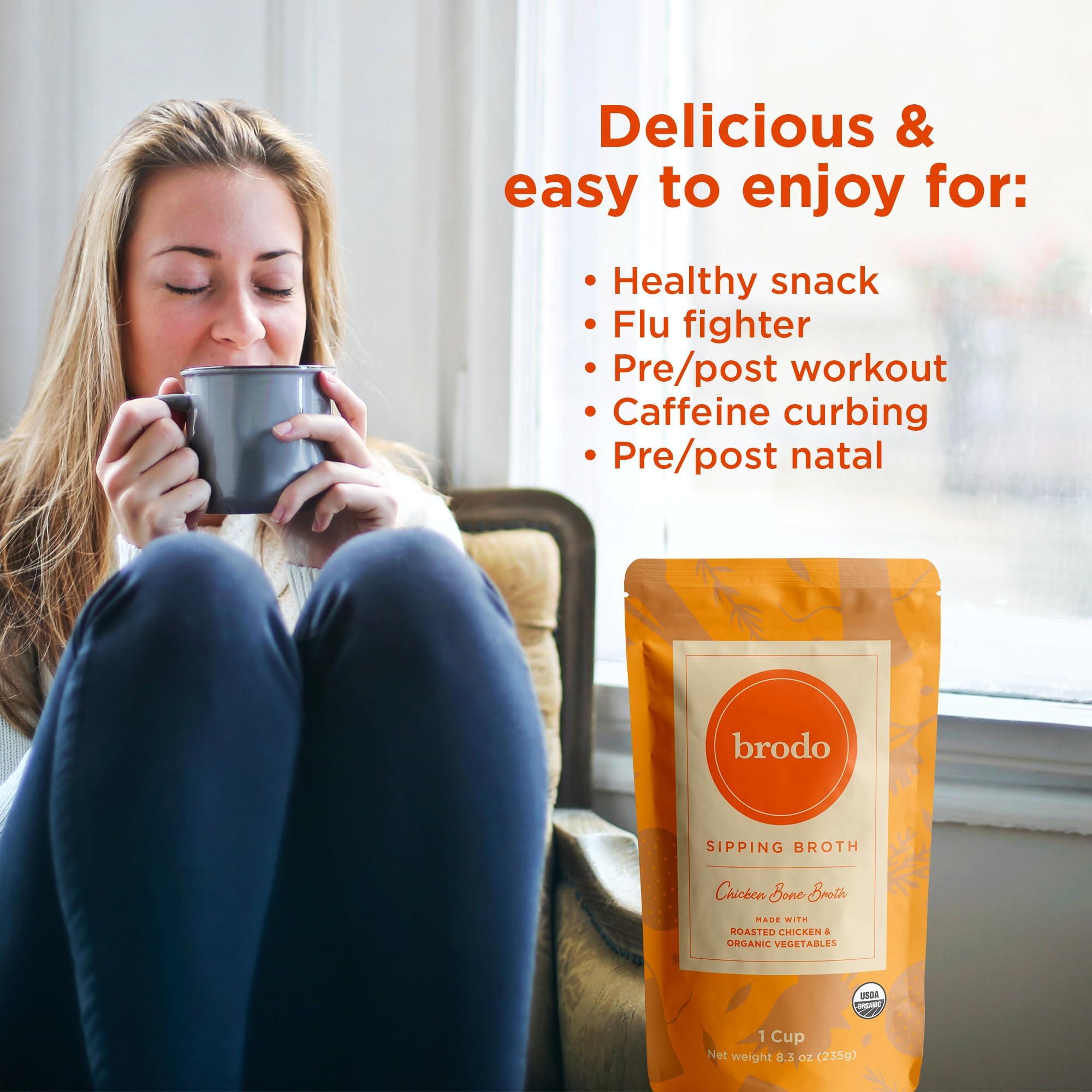 Low-sodium organic chicken bone broth with collagen