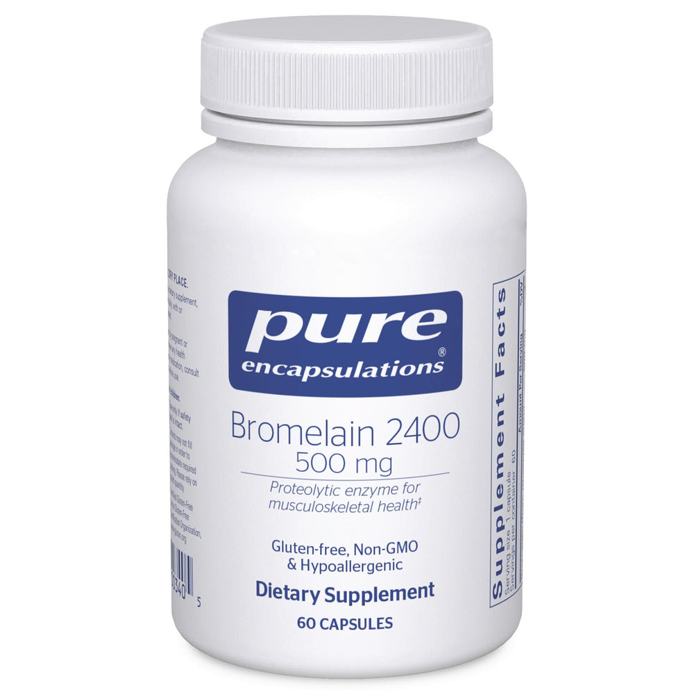 Bottle of Pure Encapsulations Bromelain 2400 500 mg capsules front view