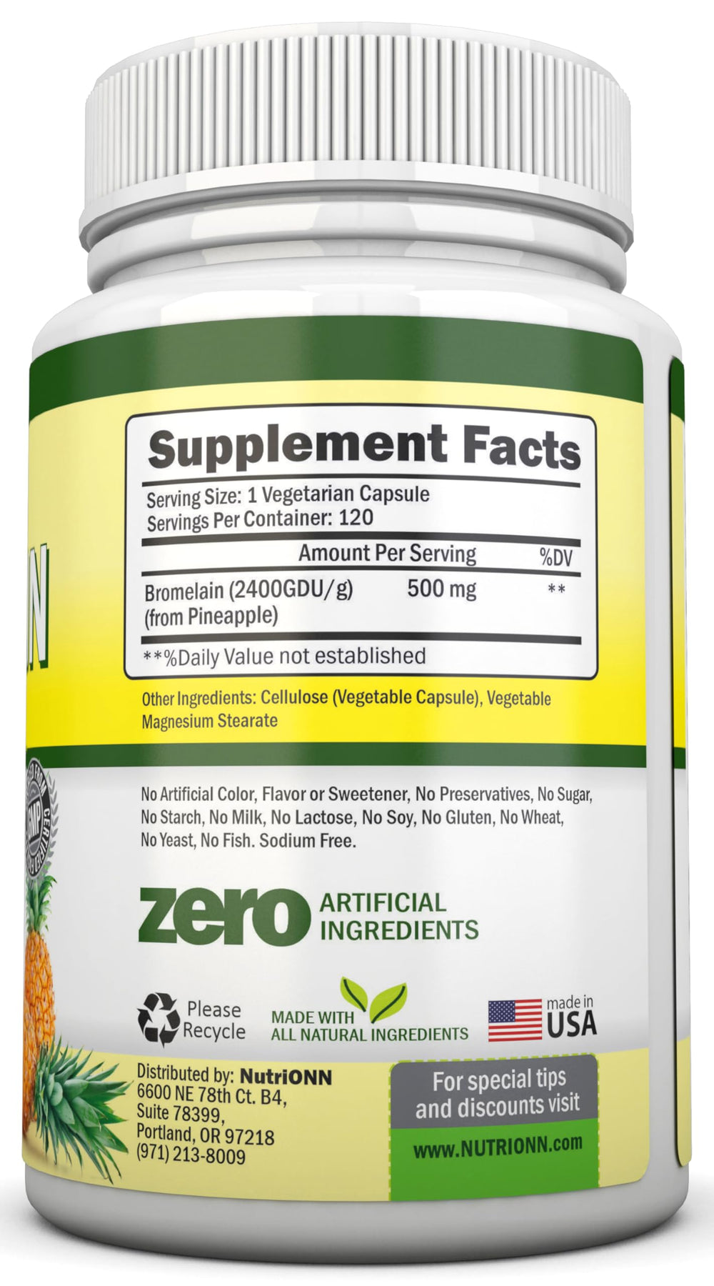 Close-up of Bromelain 500mg capsule