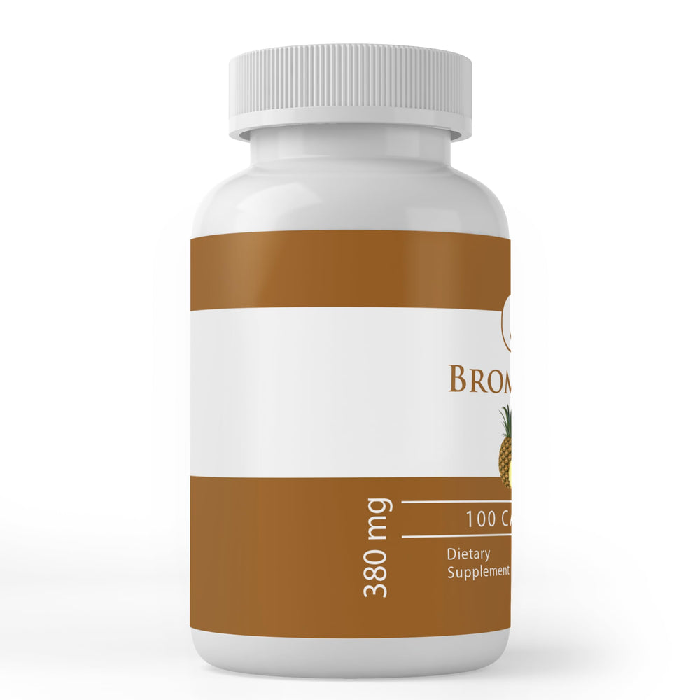 Close-up of Bromelain capsules label showing no additives