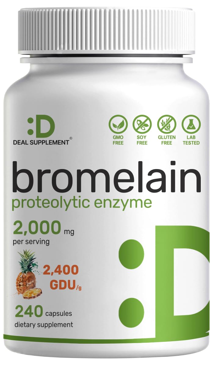 Bromelain supplement bottle labeled 2,000mg per serving