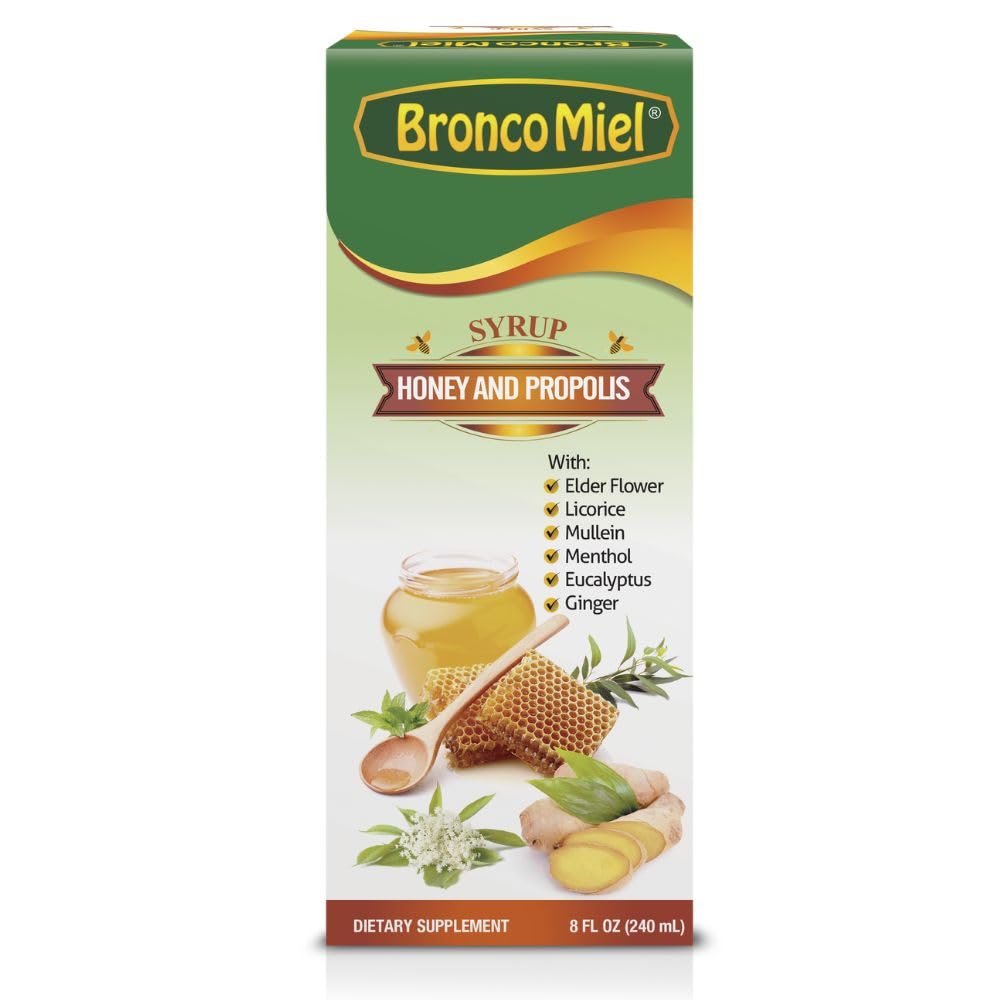 BroncoMiel Honey Propolis and Elderflower Syrup 8 oz bottle