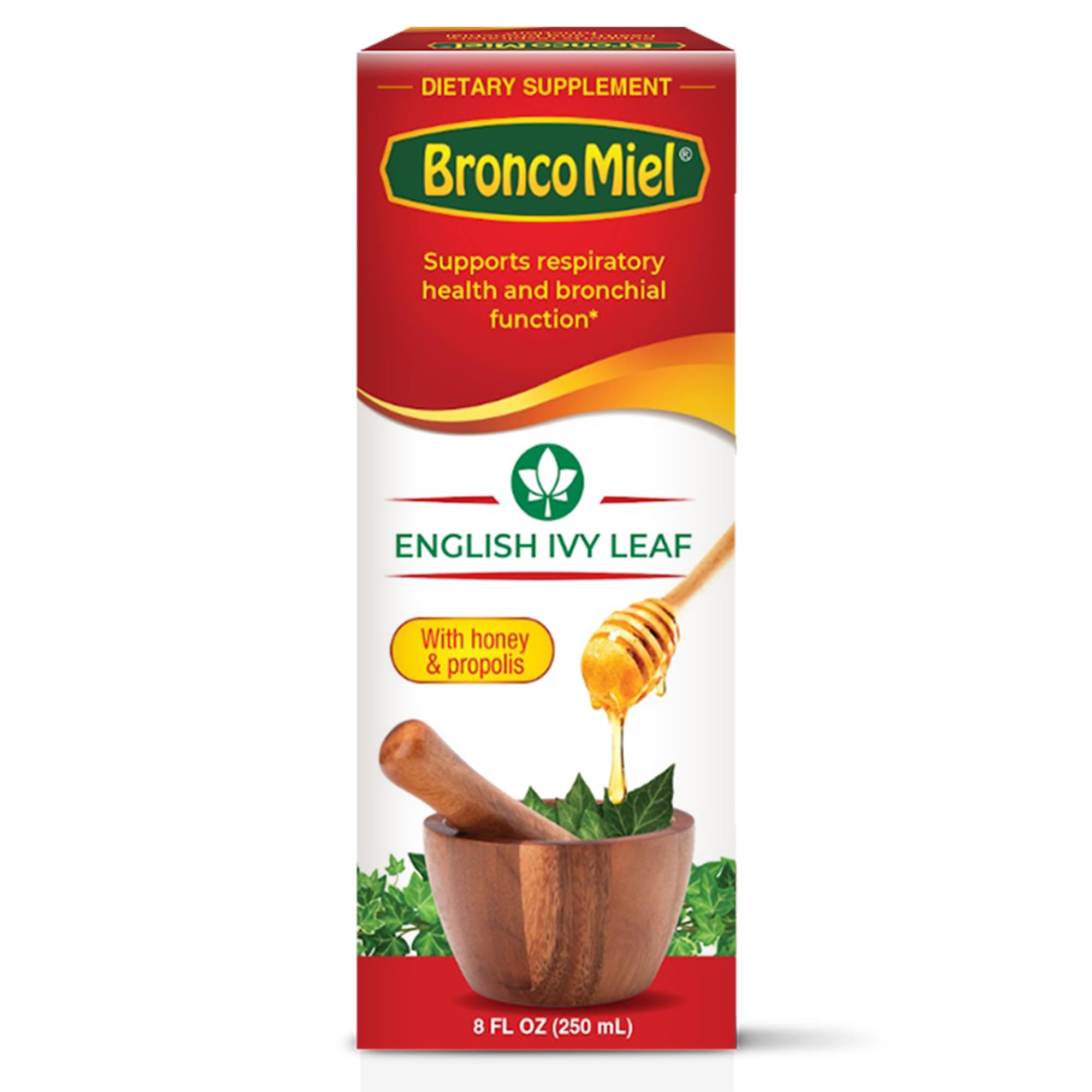 Front view of BRONCOMIEL Ivy Leaf Syrup 8 oz bottle