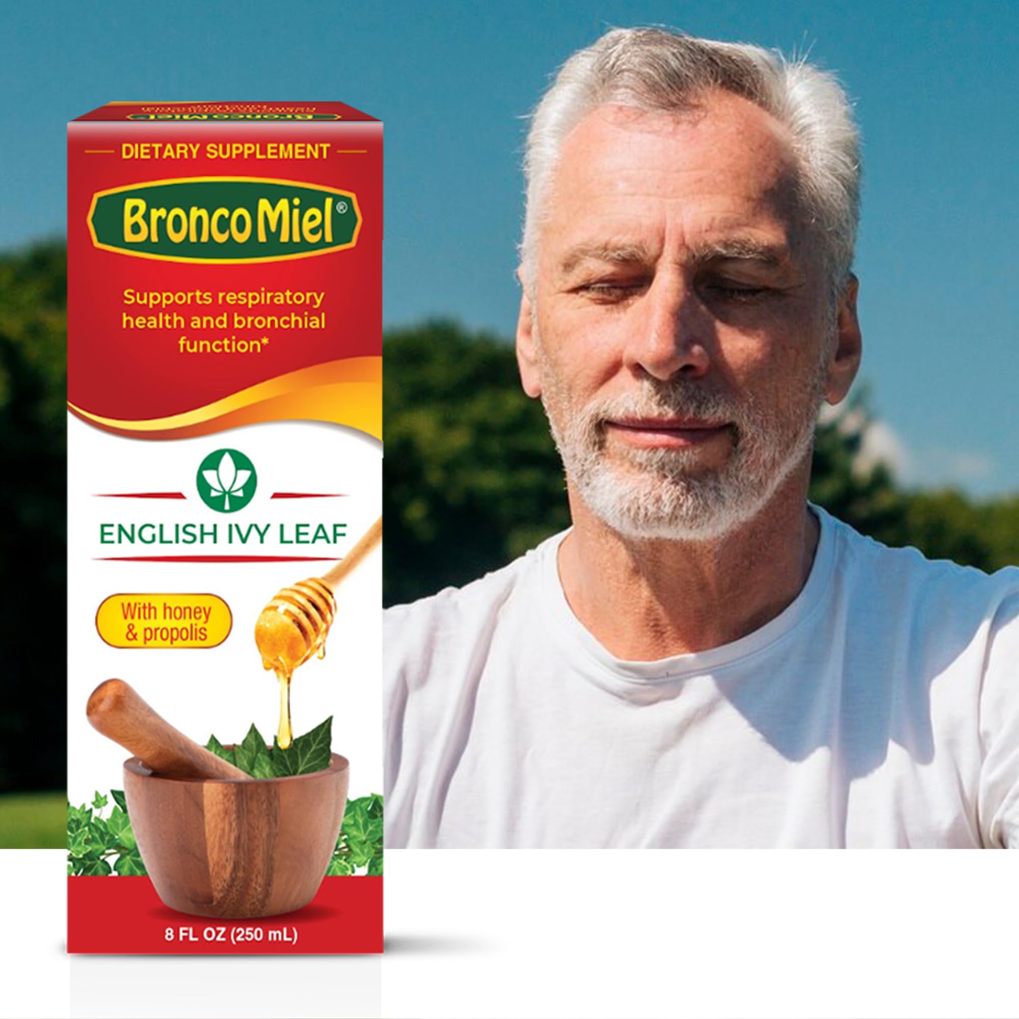 Close up of BRONCOMIEL product label